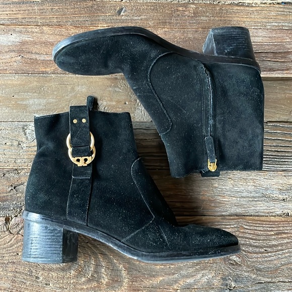 Tory Burch Marsden black suede heeled booties EUC size 7.5/8 - Picture 2 of 13